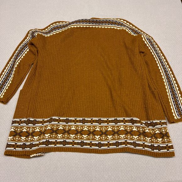 Lucky Brand Cardigan Sweater Womens Large Brown Fair Isle Ski Southwest Knit - Picture 2 of 9